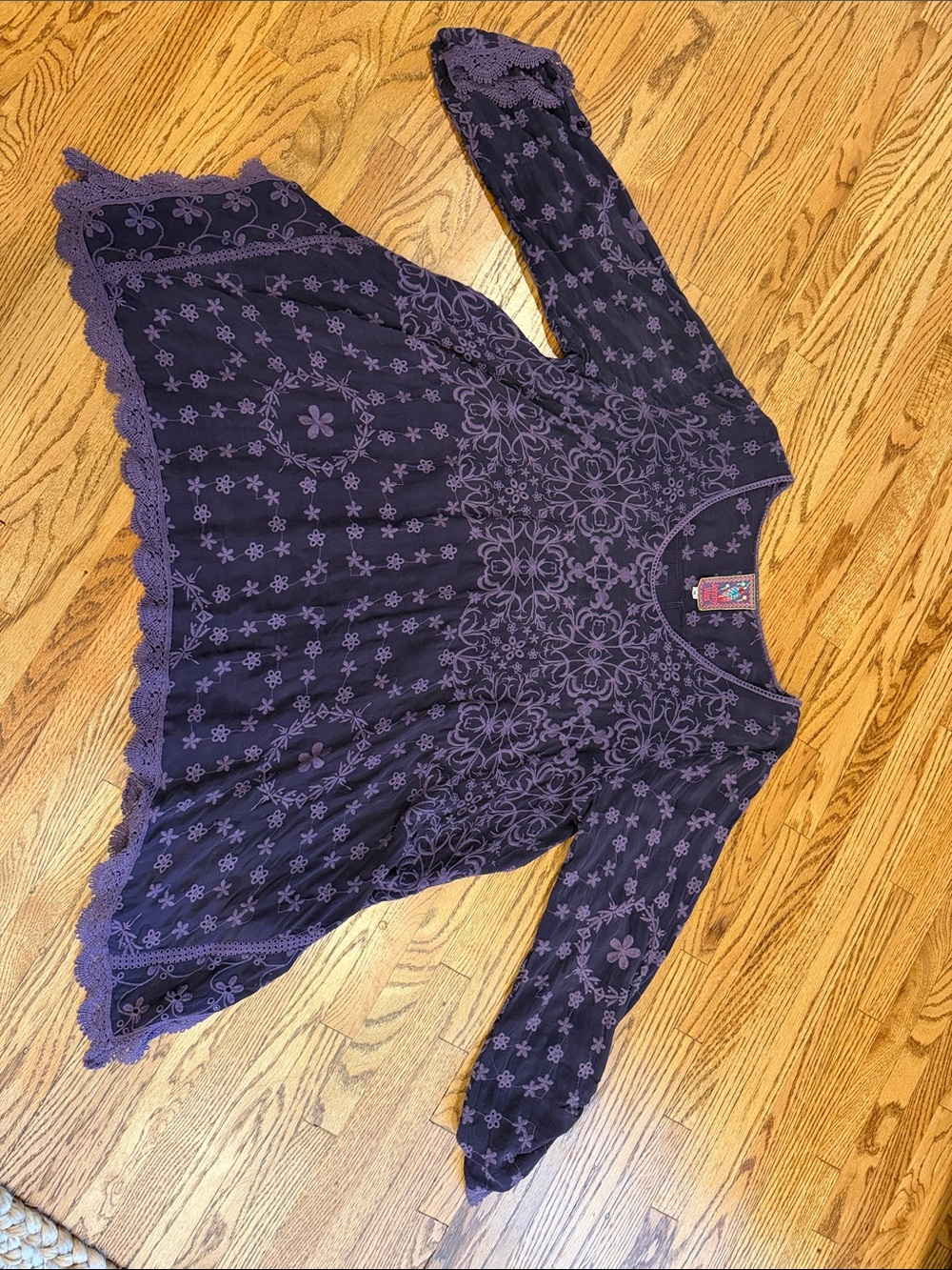 Johnny Was Deep Purple Floral Embroidered Blouse
